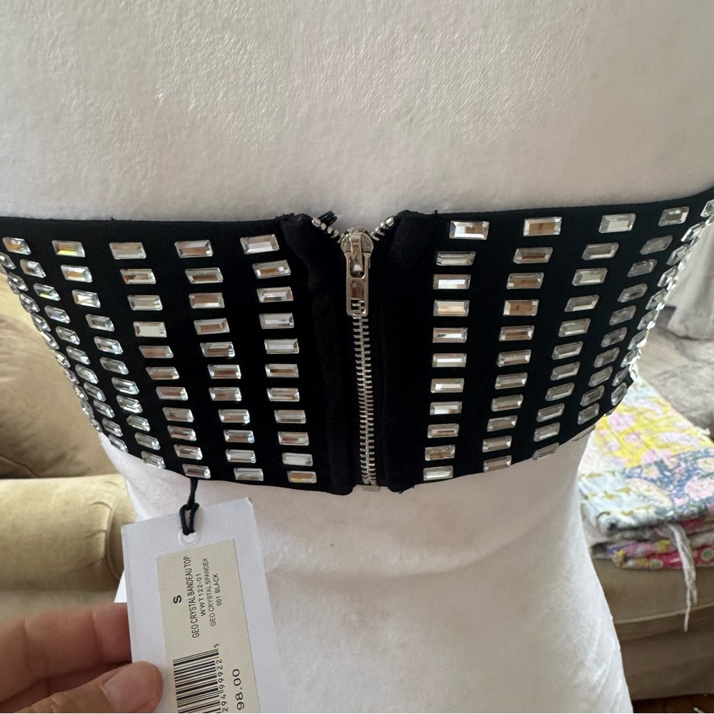 WeWoreWhat black crystal spandex bandeau top cropped strapless party - Picture 3 of 8
